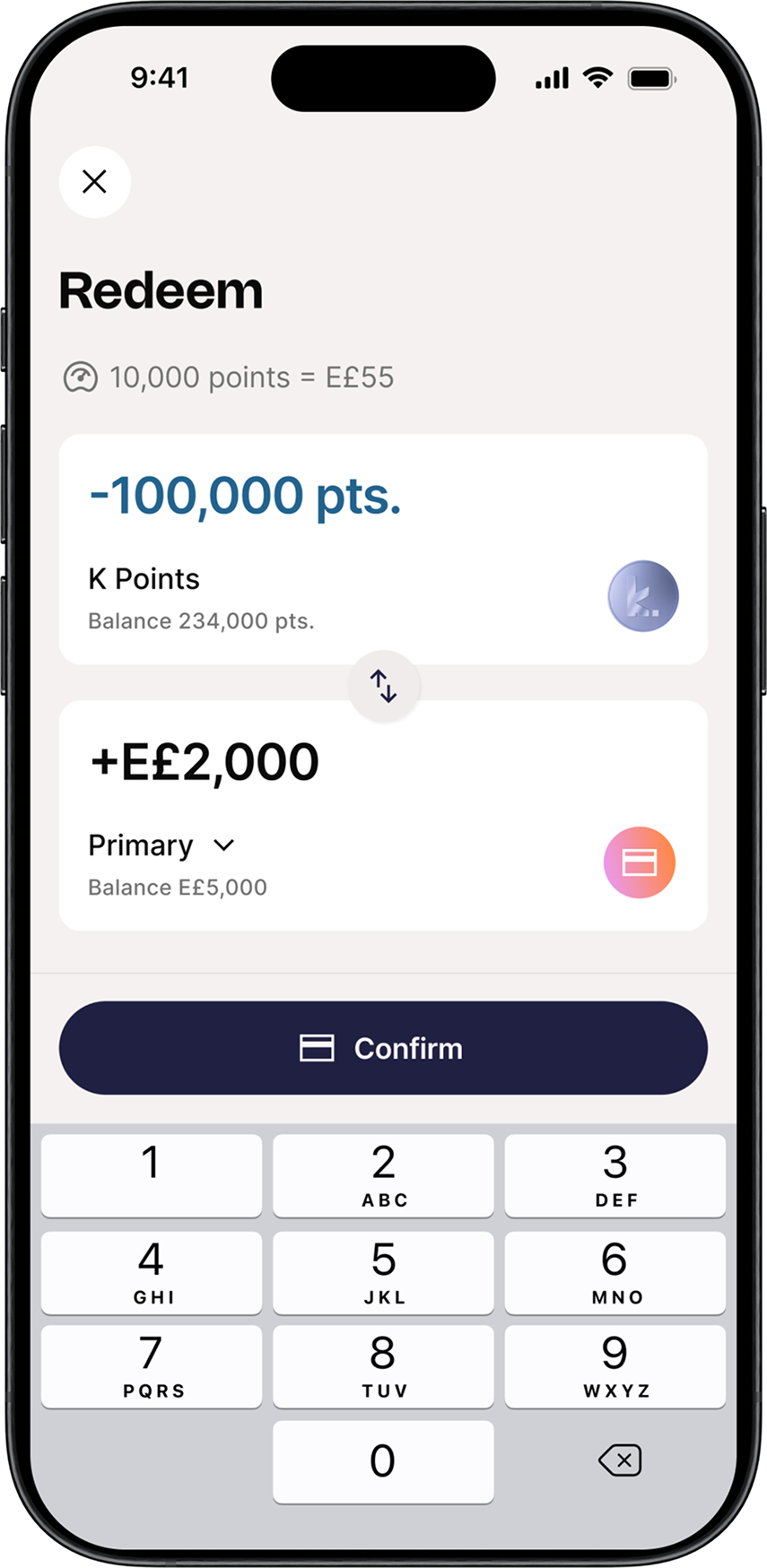 Cashback redemption flow — points to cash exchange